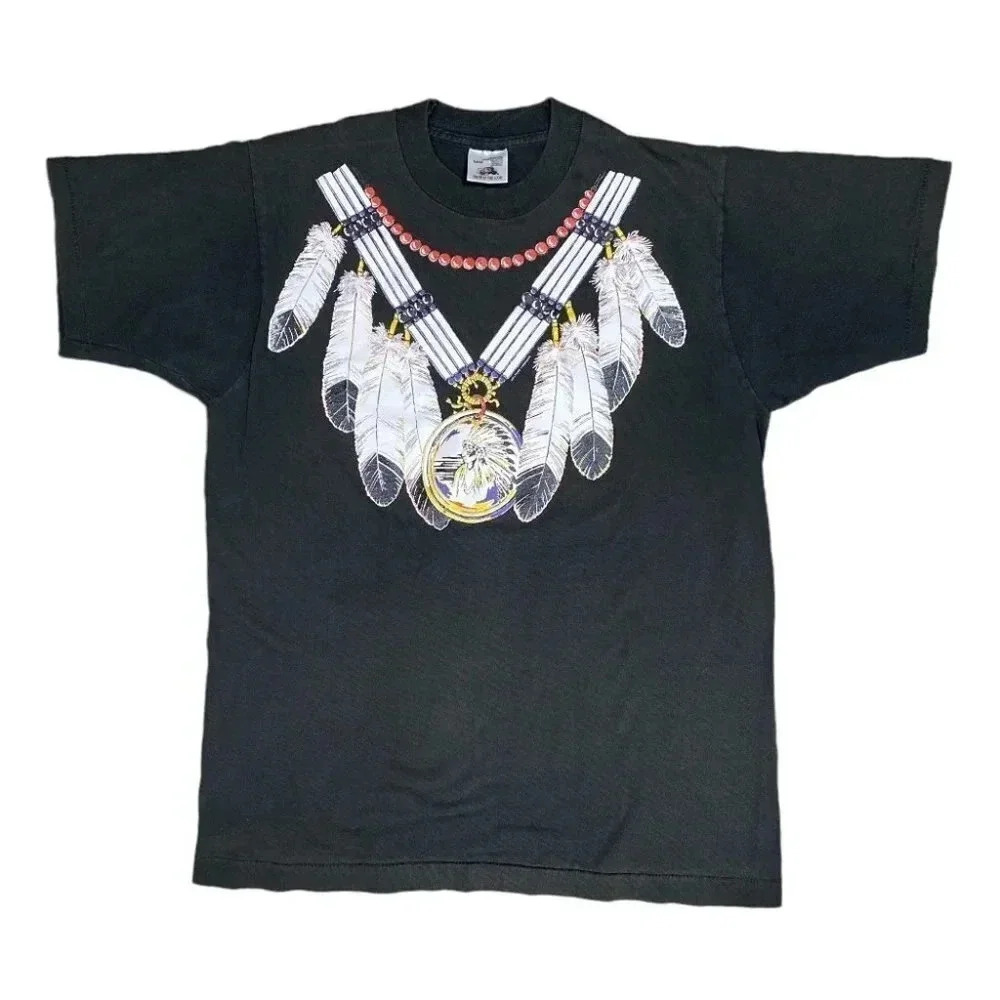 Vintage 90s Native Indian American Necklace Single Stitch T  Shirt Mens Medium